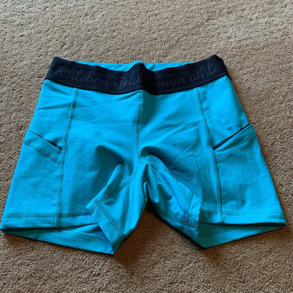 Turquoise Lululemon bike shorts